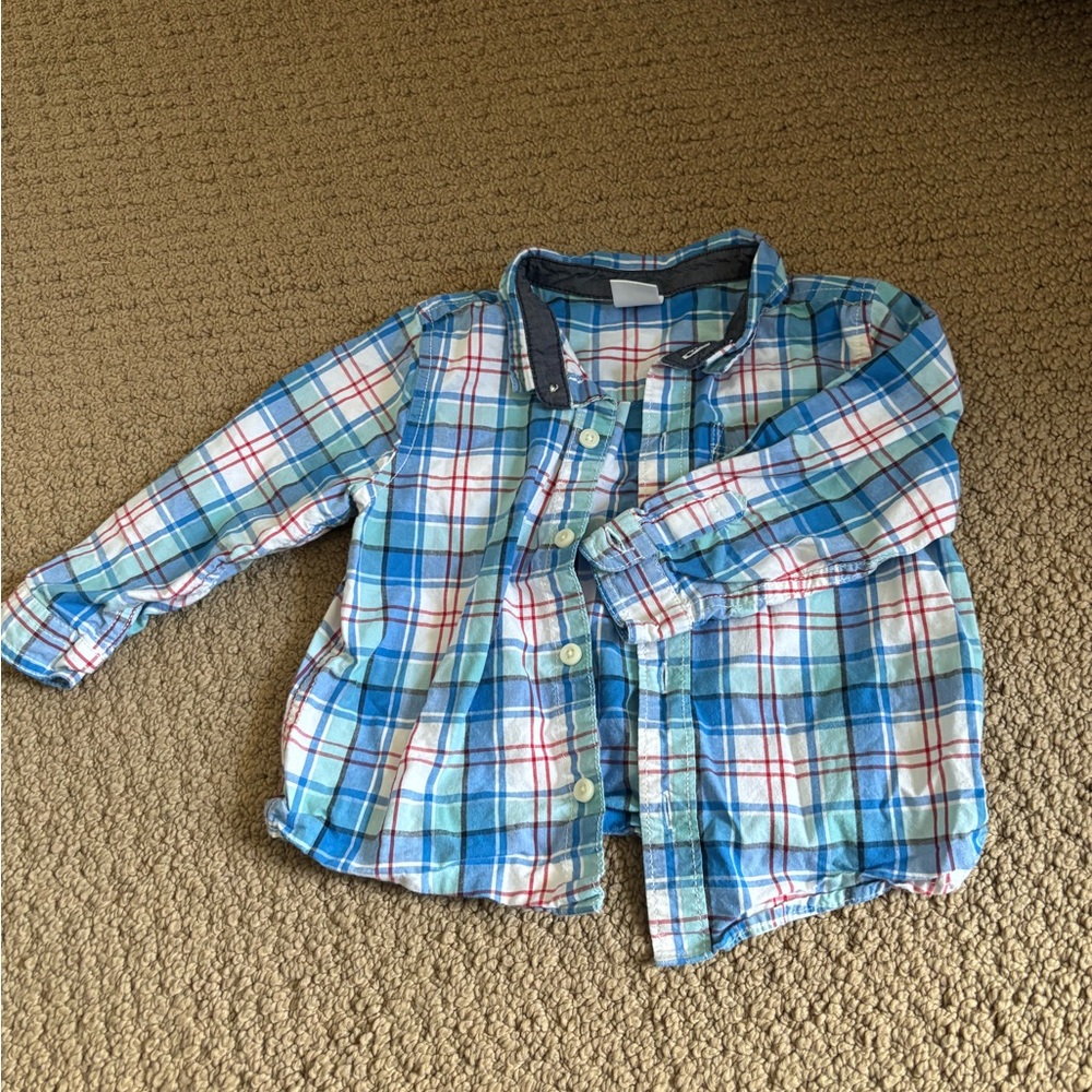 Gymboree Light Blue Plaid Button-Down Shirt with Red Stripes